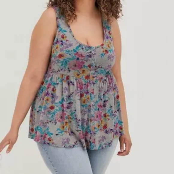 Torrid Size 1 Gray Floral Tank Top - Picture 2 of 8